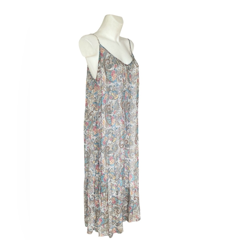 Le Ragazzi Flowy Oversized Italian Silk Sleeveless Paisley Floral Maxi Dress L